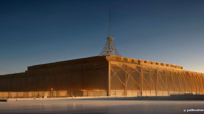 Illustration professionnelle d'une structure métallique en construction au Maroc avec grue et poutres en acier, tons bleu et or, évoquant les coûts et la construction.