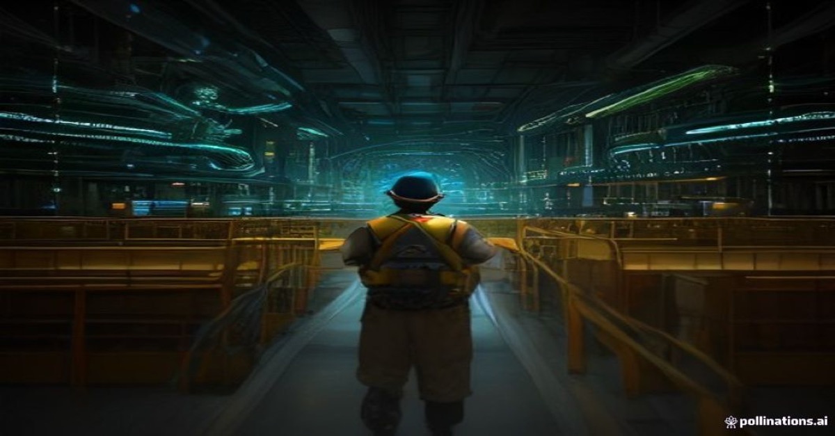 Illustration d'un ingénieur génie industriel supervisant une chaîne de production moderne au Maroc, avec hologrammes d'optimisation, tons bleu et or.