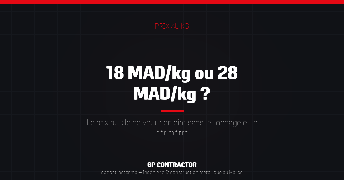 Prix au kg d'une charpente métallique : pourquoi la fourchette 18 à 28 MAD/kg dépend du périmètre